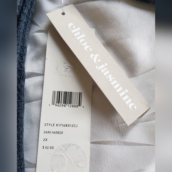 Chloe & Jasmine Waffle Knit Long Sleeve Top Women's 2XL Dark Harbor - Picture 8 of 8